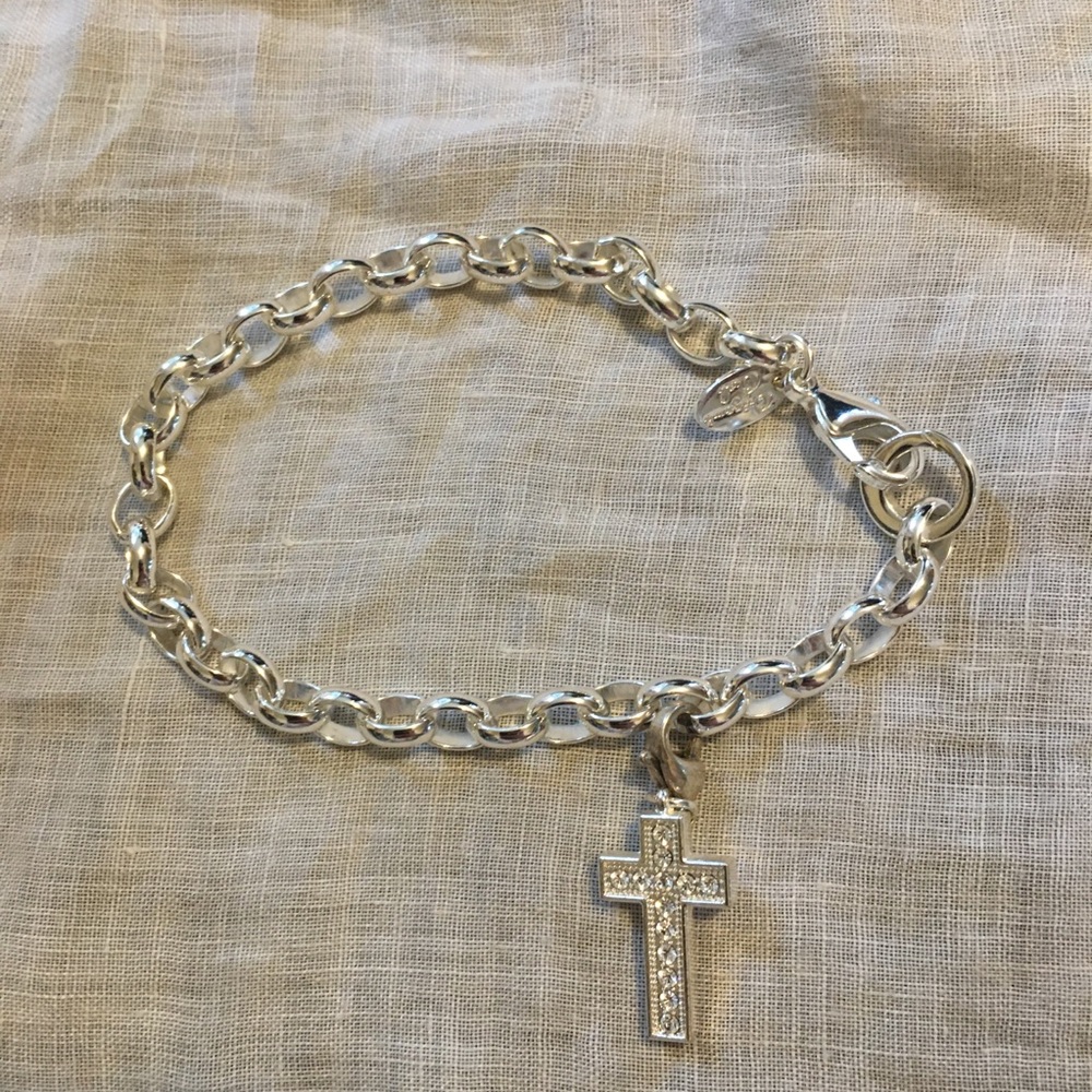 Origami Owl Silver Bracelet w/ Rhinestone Cross